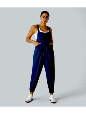 Halara Womens Adjustable Strap Relaxed Fit Blue Overalls With Pockets Size Large